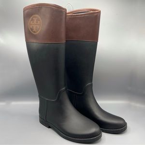 Tory Burch Black and Brown Tall Rain Boots